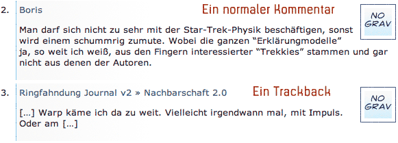 ein Beispiel für einen normalen Kommentar und ein Trackback