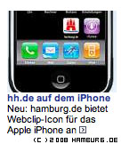 Ausschnitt vom Stadtportal Hamburg, gezeigt wird ein iPhone