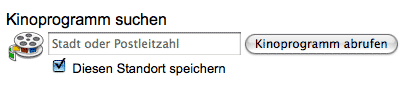 Eingabemaske für Kinoabfrage in Google
