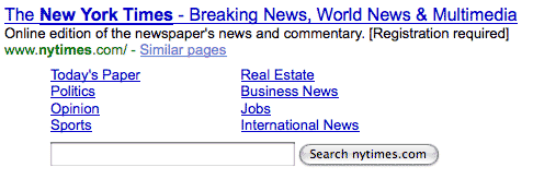 Sucheingabe für die New York Times unter Google