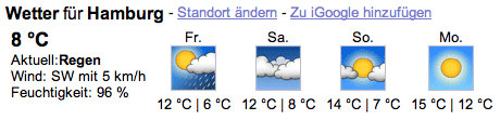 Ergebnis für die Wetterabfrage in Google