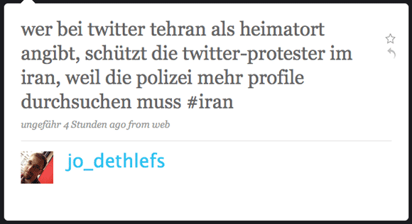 Bei Twitter Teheran als Heimatort eingeben